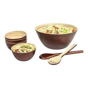 New 7-Piece Bamboo Salad Bowl Set in Brown